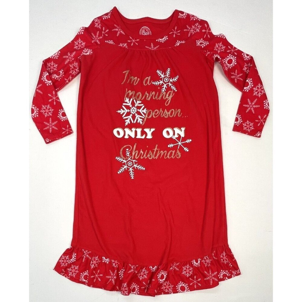SO Girls Youth XS (5/6) Red Flannel "Morning Person" Christmas NIGHTGOWN EUC